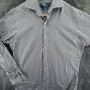 Polo Ralph Lauren Striped Gray Button Up Shirt 16 34/35 Regent Custom Fit Cotton